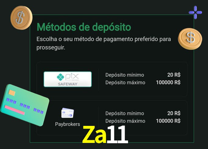 O cassino Za11 oferece uma grande variedade de métodos de pagamento